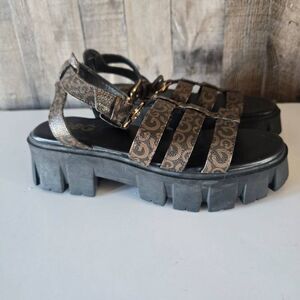 G by Guess Brown and Black Gladiator Platform Sandals 7.5